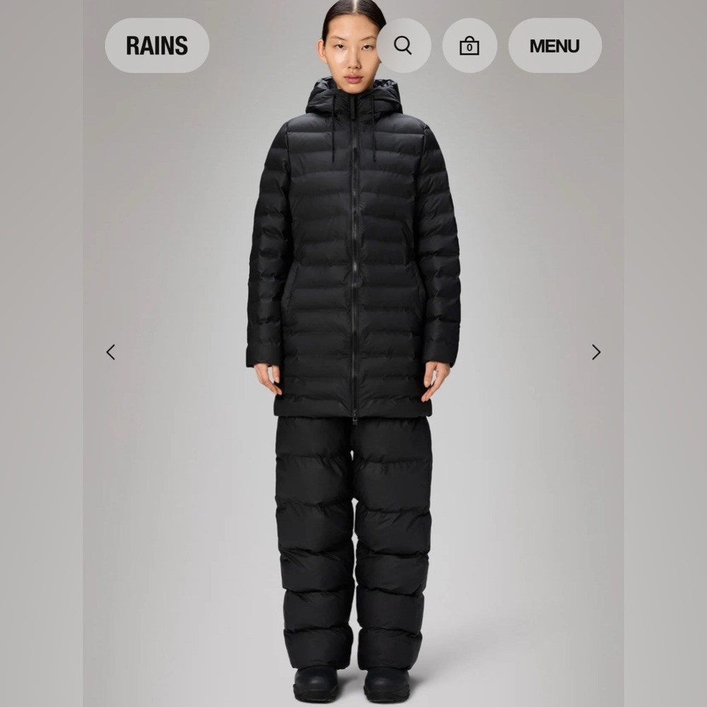 Rains Lohja Long Puffer Curve Jacket in Bay